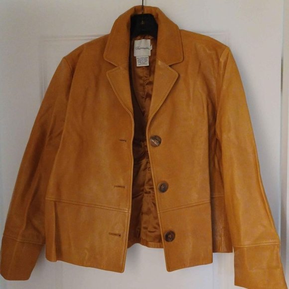 Faconnable Lined Caramel Brown Tan Leather Jacket-Ladies S - Picture 1 of 5